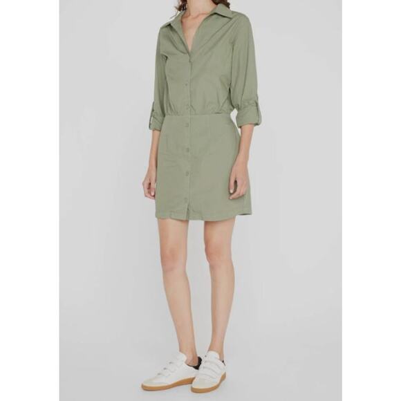 Monrow Organic Cotton Button Mini Shirt Dress Laurel Green Women's Size Small - Picture 2 of 6